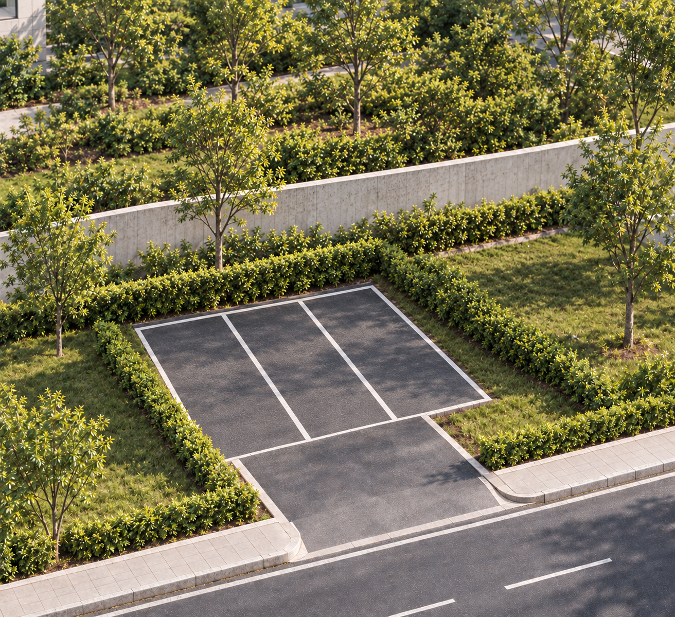 Three empty parking spaces before the MaxPark installation